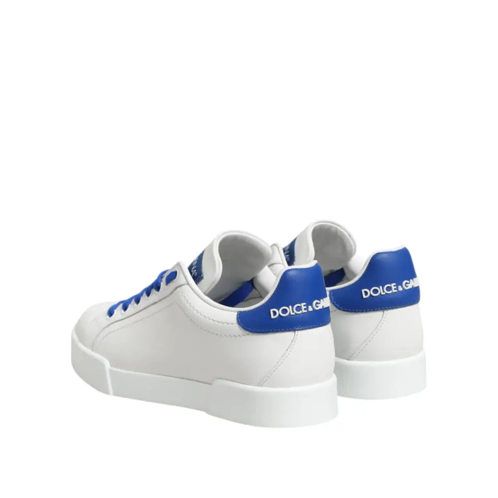 Dolce & Gabbana White Blue Leather Low Top Sneakers Shoes