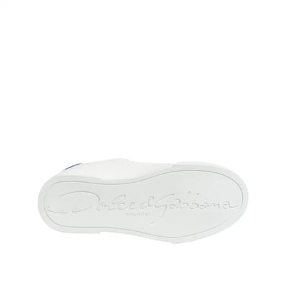 Dolce & Gabbana White Blue Leather Low Top Sneakers Shoes