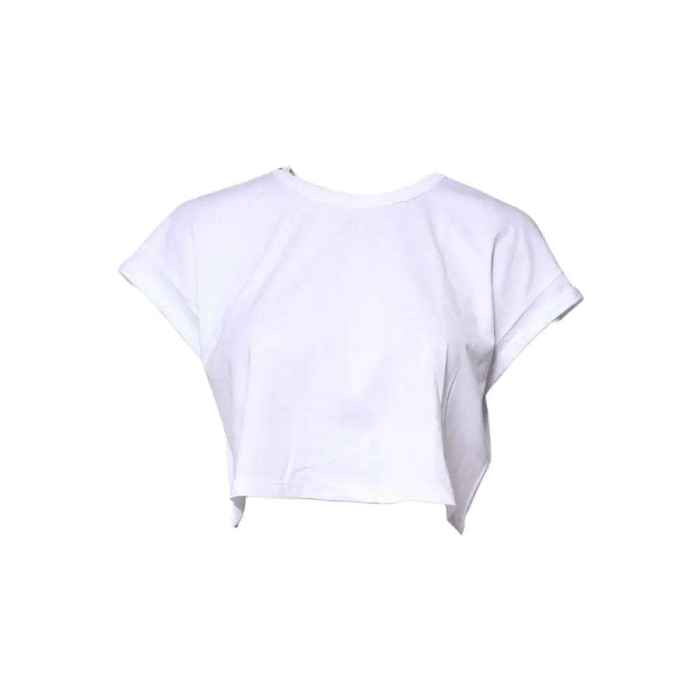 Dolce & Gabbana White Cotton Crew Neck Cropped T-shirt Top