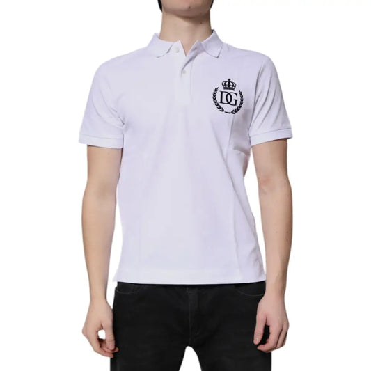 Dolce & Gabbana White Cotton Crown Collared Men Polo T-shirt