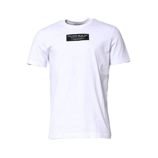 Dolce & Gabbana White Cotton Logo Patch Crew Neck T-shirt