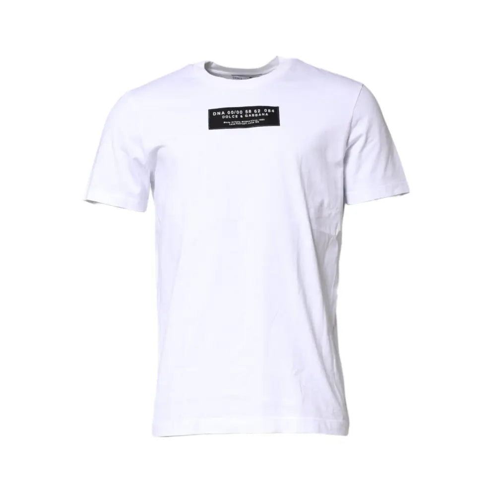 Dolce & Gabbana White Cotton Logo Patch Crew Neck T-shirt