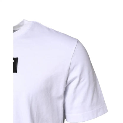 Dolce & Gabbana White Cotton Logo Patch Crew Neck T-shirt