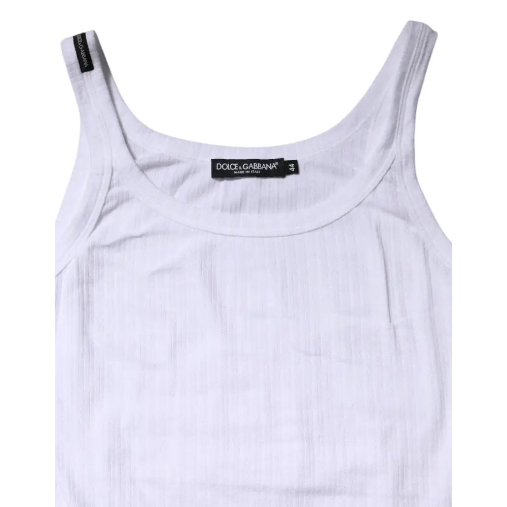 Hvid Dolce & Gabbana bomuldstanktop med rund hals og tynde stropper
