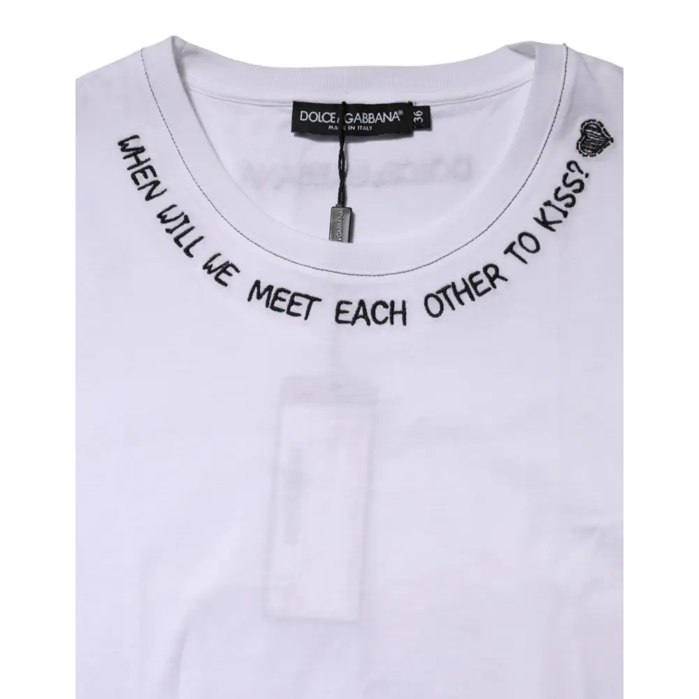 Hvid Dolce & Gabbana tank top med sort broderi og hjerte-motiv