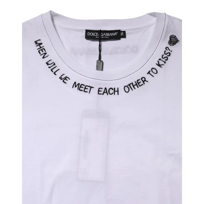 Hvid Dolce & Gabbana tank top med sort broderi og hjerte-motiv