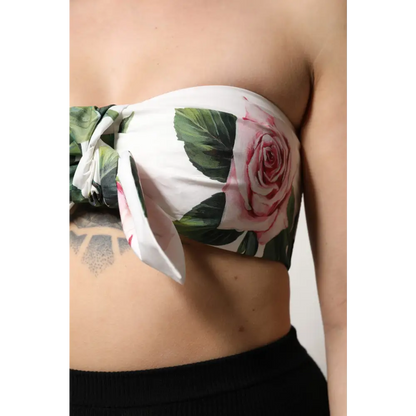 Dolce & Gabbana hvid blomstretryk cropped bustier corset top, spar 30–70% på mode