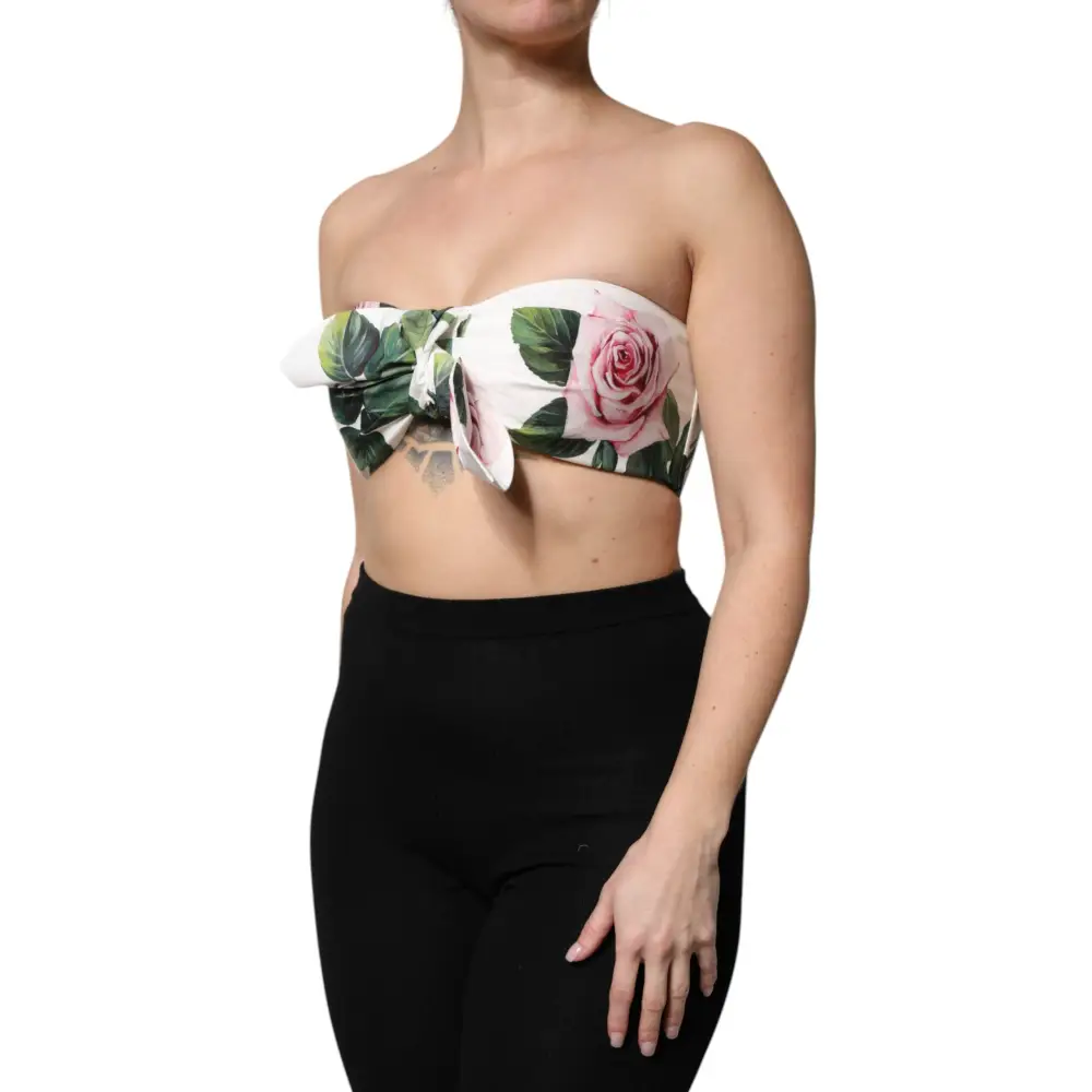 Dolce & Gabbana hvid blomstret bandeau top med roser og blade, spar 30-70% på mode