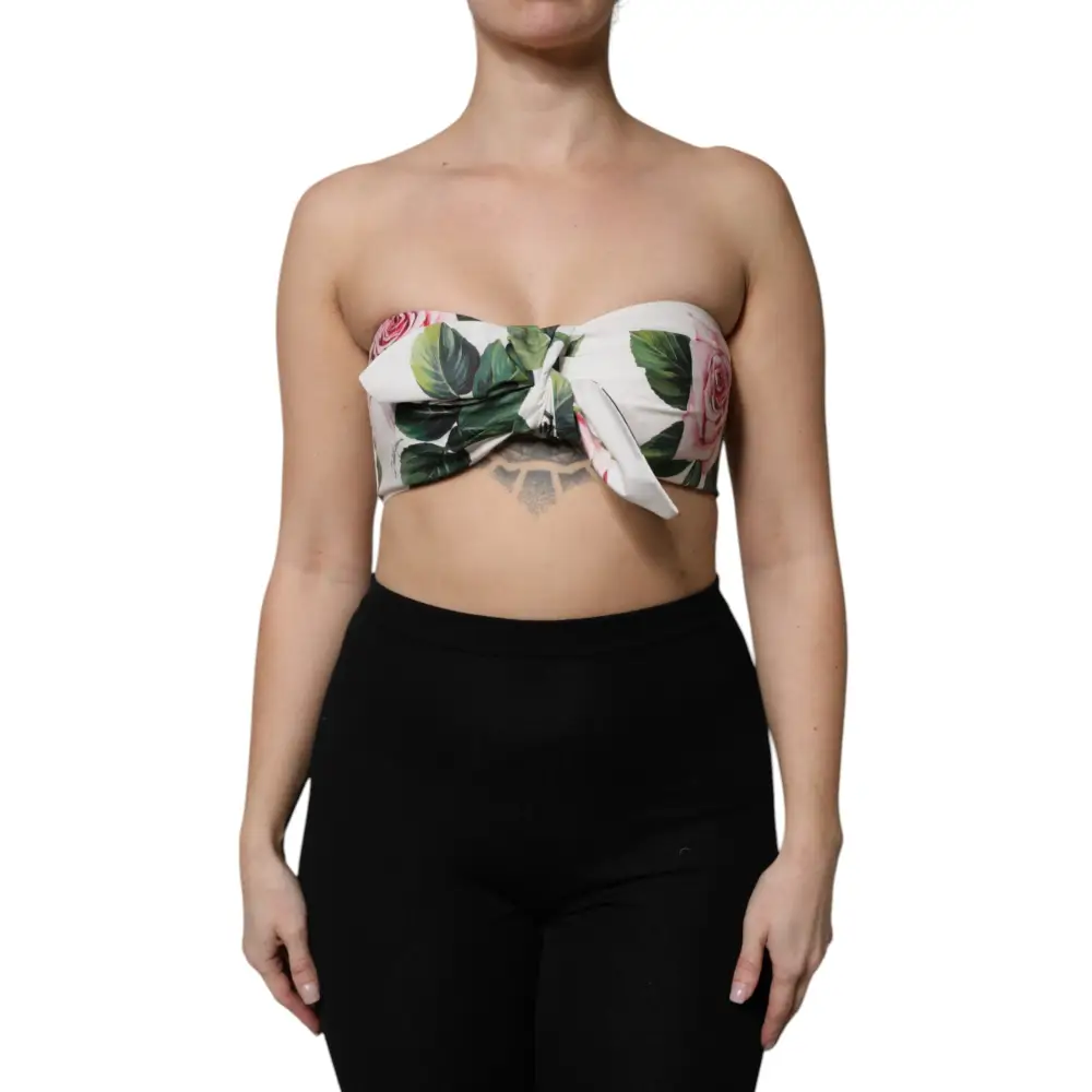 Hvidt Dolce & Gabbana bustier corset top med floral mønster, spar 30-70% på mode