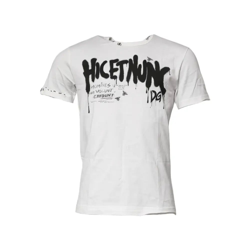 Dolce & Gabbana White Graphic Print Cotton Crew Neck T-shirt