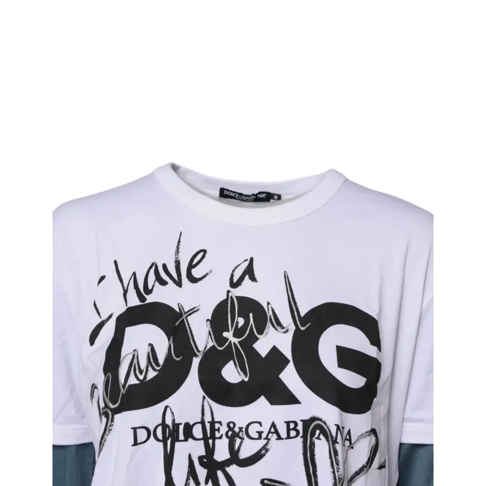 Hvid Dolce & Gabbana T-shirt med graphic print D&G logo, 100% originale brands