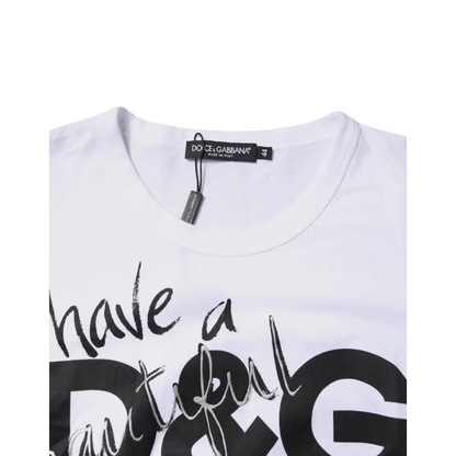 Hvid Dolce & Gabbana graphic print t-shirt med sort og sølv tryk