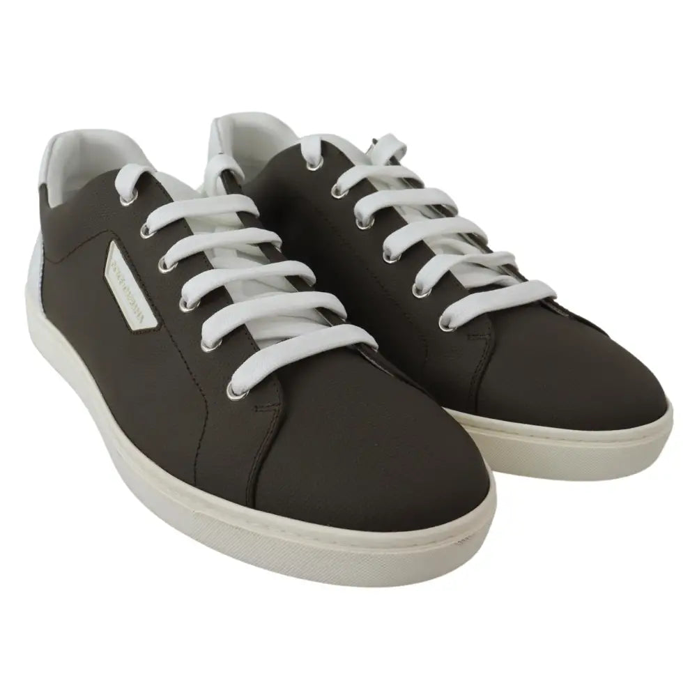 Dolce & Gabbana White Green Leather Low Top Sneakers Shoes