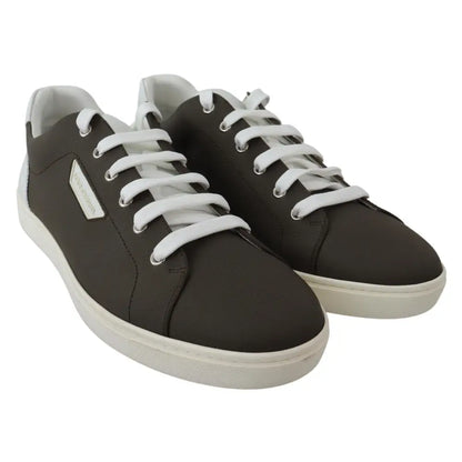 Dolce & Gabbana White Green Leather Low Top Sneakers Shoes