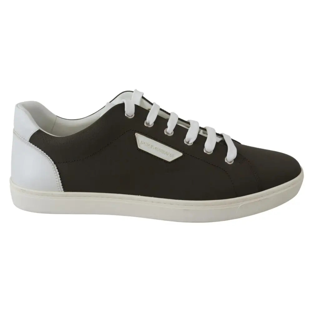Dolce & Gabbana White Green Leather Low Top Sneakers Shoes
