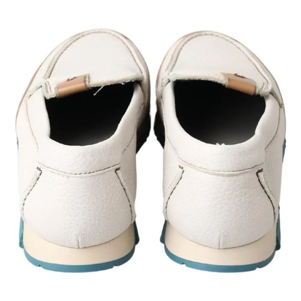 Dolce & Gabbana white leather loafers med tan kvaster og teal gummisål