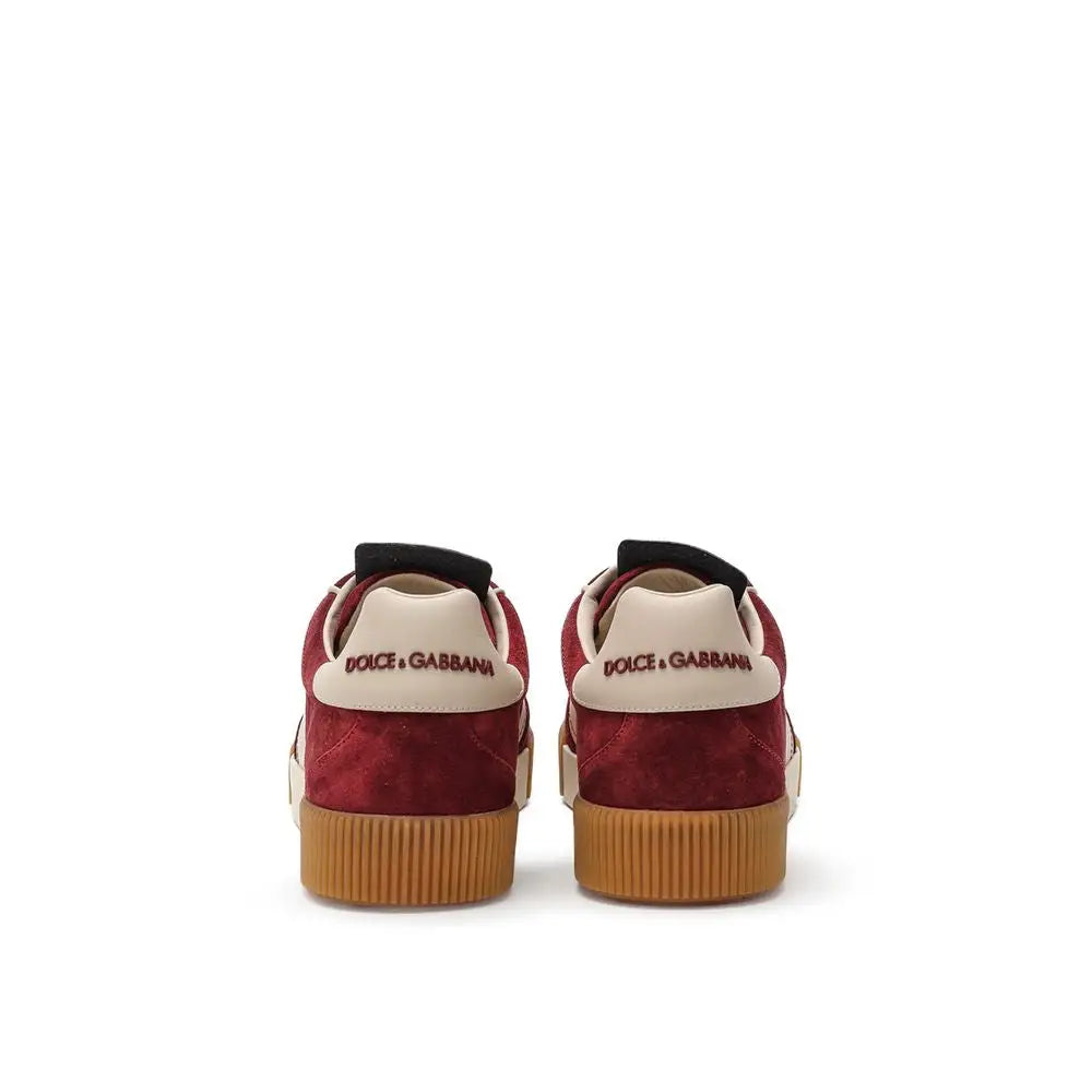 Dolce & Gabbana hvide læder sneakers med røde semskede detaljer