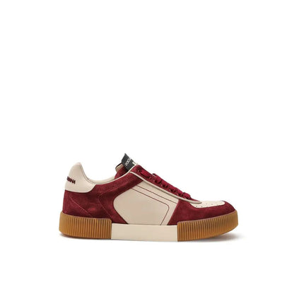 Dolce & Gabbana white leather low-top sneaker with burgundy suede accents