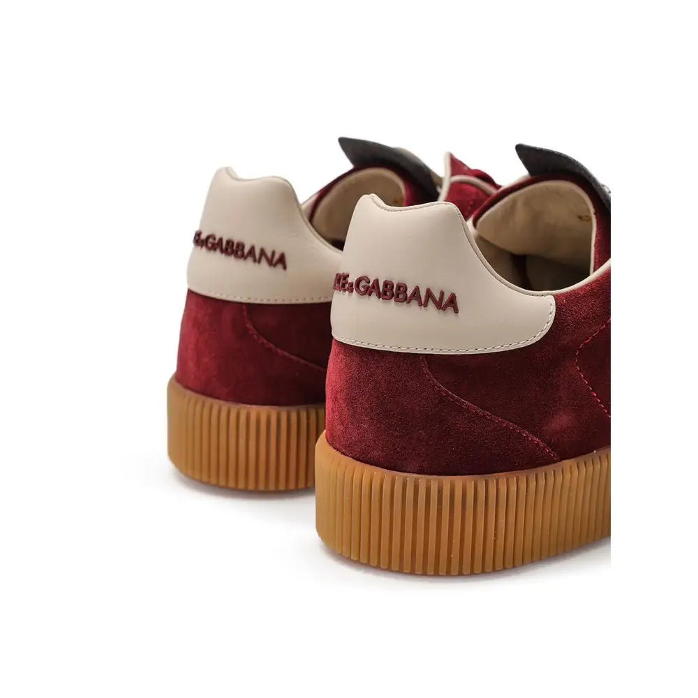 Dolce & Gabbana white leather low top sneakers in red suede with cream tabs