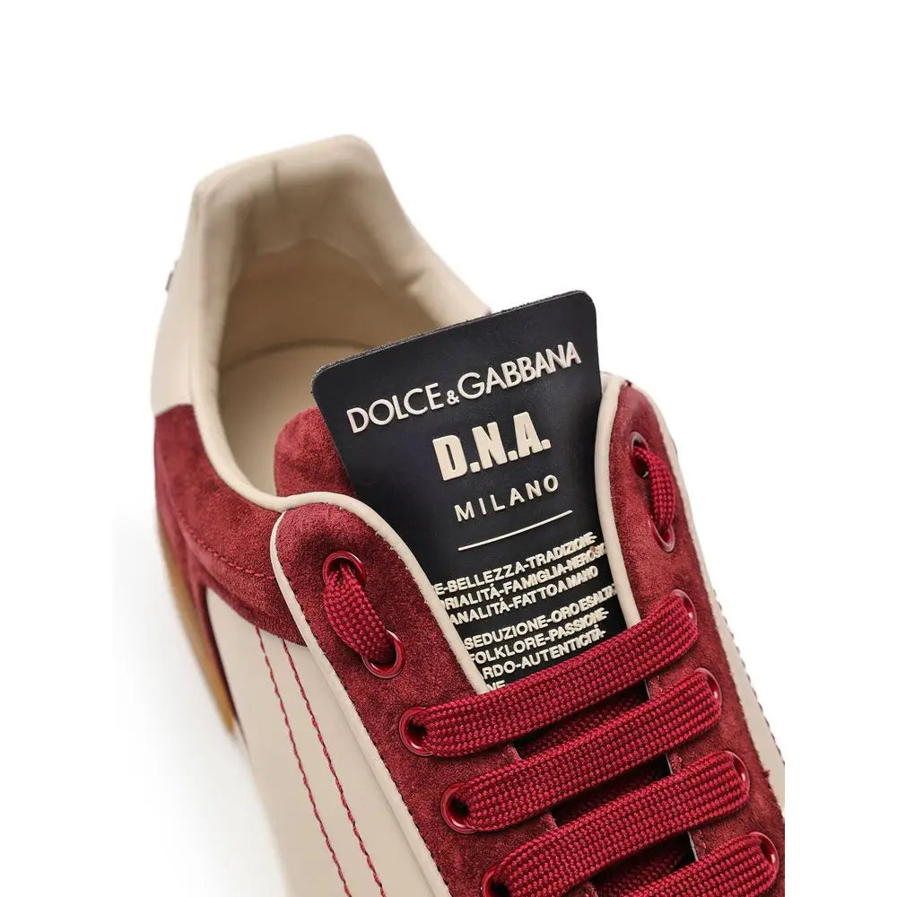Dolce & Gabbana white leather sneakers with red suede and cream details