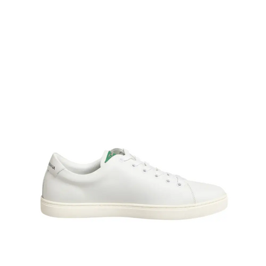Dolce & Gabbana White Leather Rose Embroidery Low-Top Shoes - Sneakers