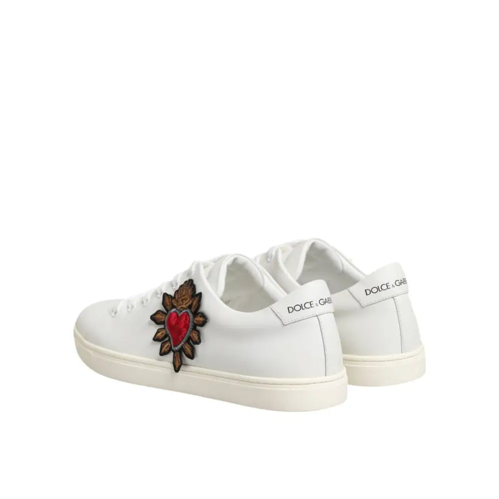 Dolce & Gabbana White Leather Sacre Heart Patch Sneakers Shoes