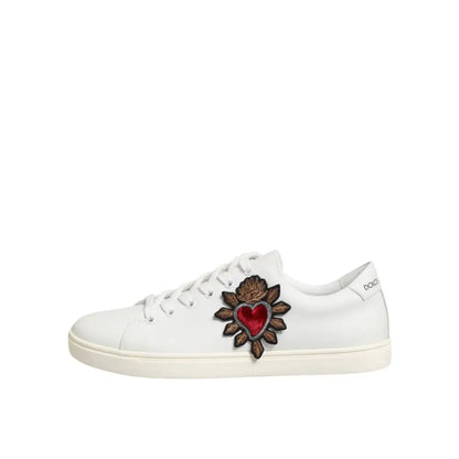 Dolce & Gabbana White Leather Sacre Heart Patch Sneakers Shoes