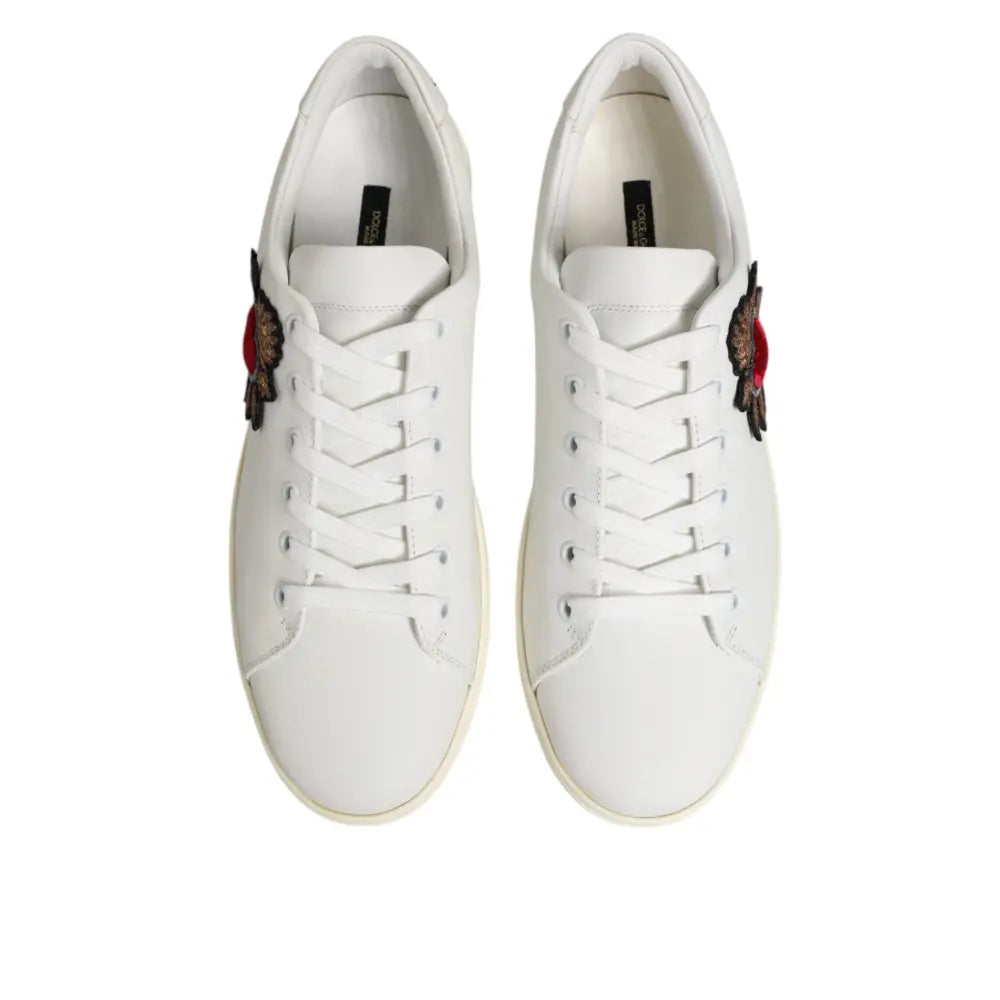 Dolce & Gabbana White Leather Sacre Heart Patch Sneakers Shoes