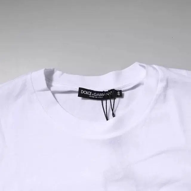 Dolce & Gabbana White Logo Patch Cotton Crew Neck T-shirt
