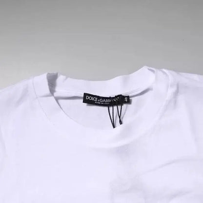 Dolce & Gabbana White Logo Patch Cotton Crew Neck T-shirt