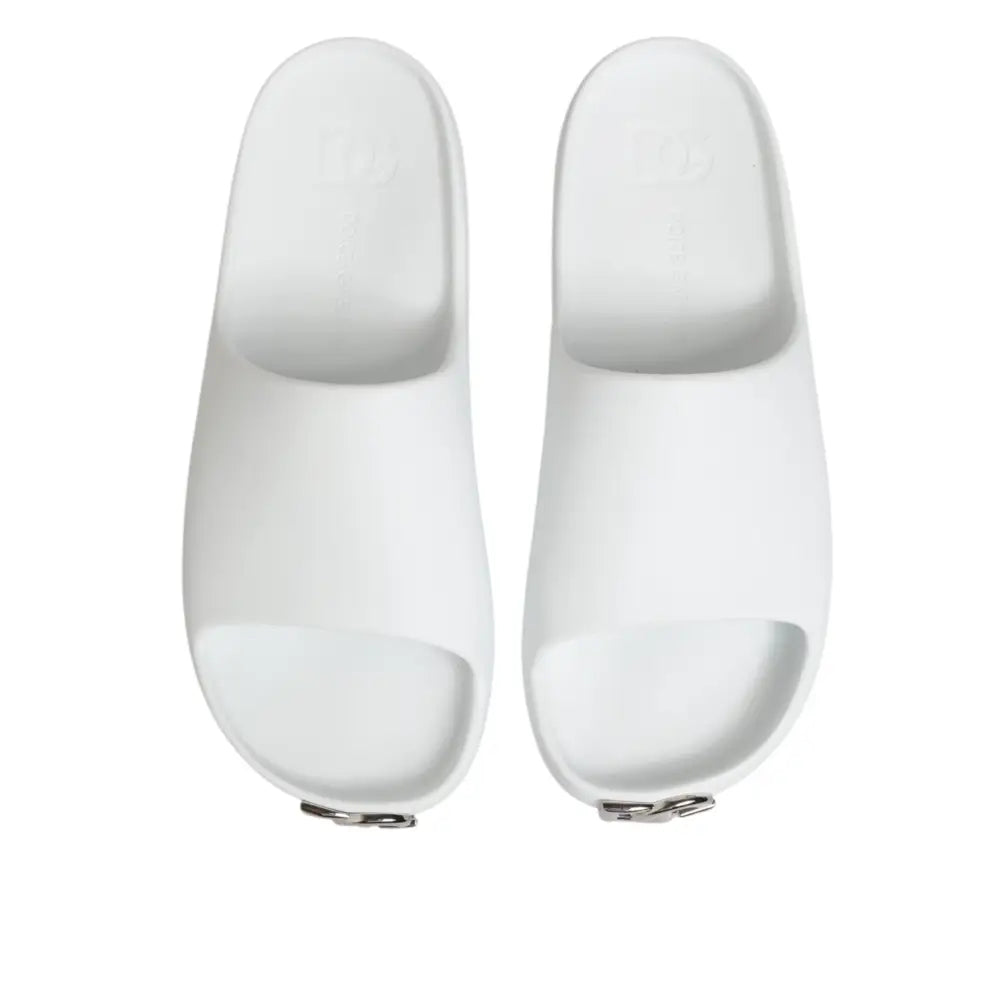 Dolce & Gabbana White Logo Slides Sandals Men Beachwear Shoes