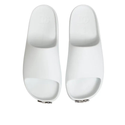 Dolce & Gabbana White Logo Slides Sandals Men Beachwear Shoes