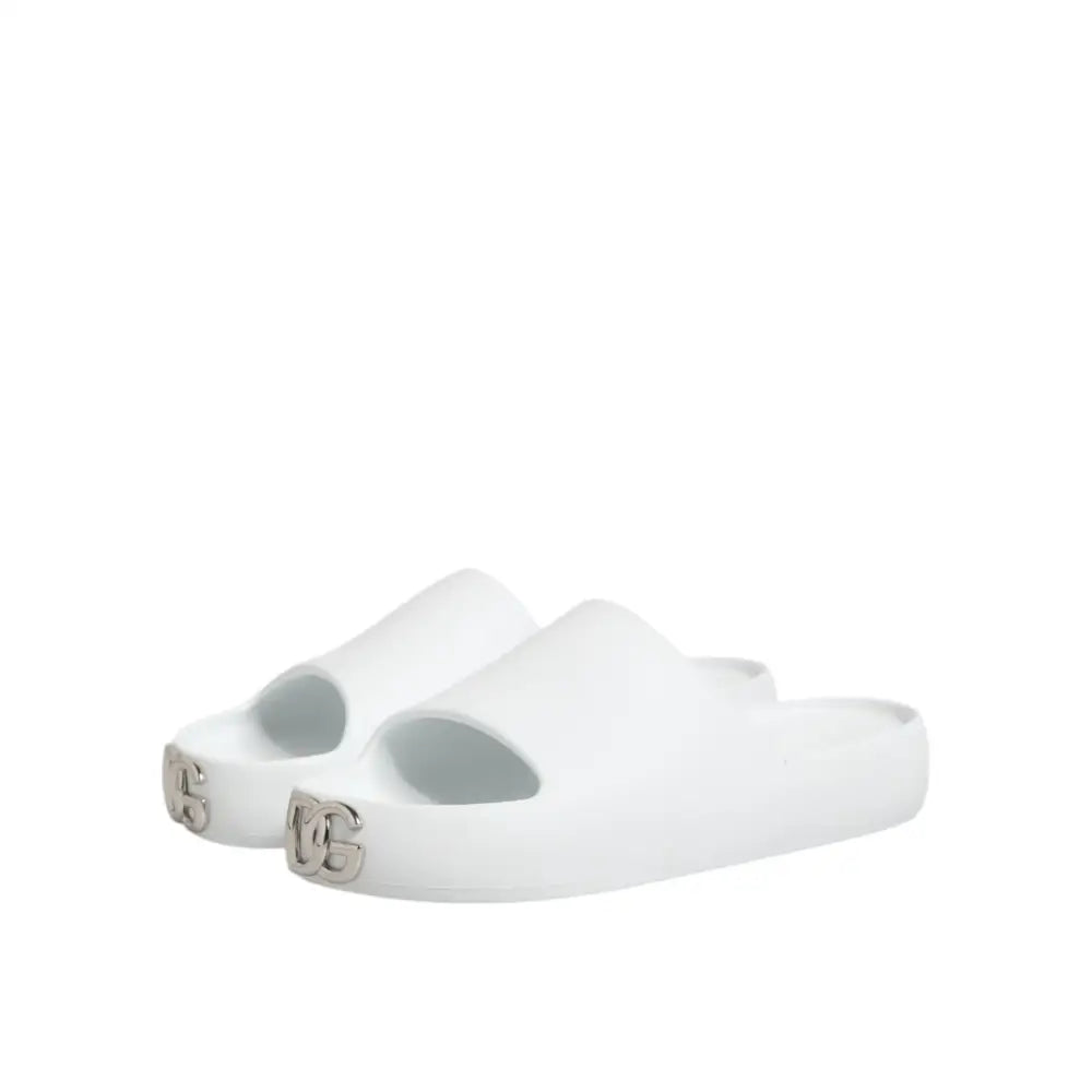 Dolce & Gabbana White Logo Slides Sandals Men Beachwear Shoes