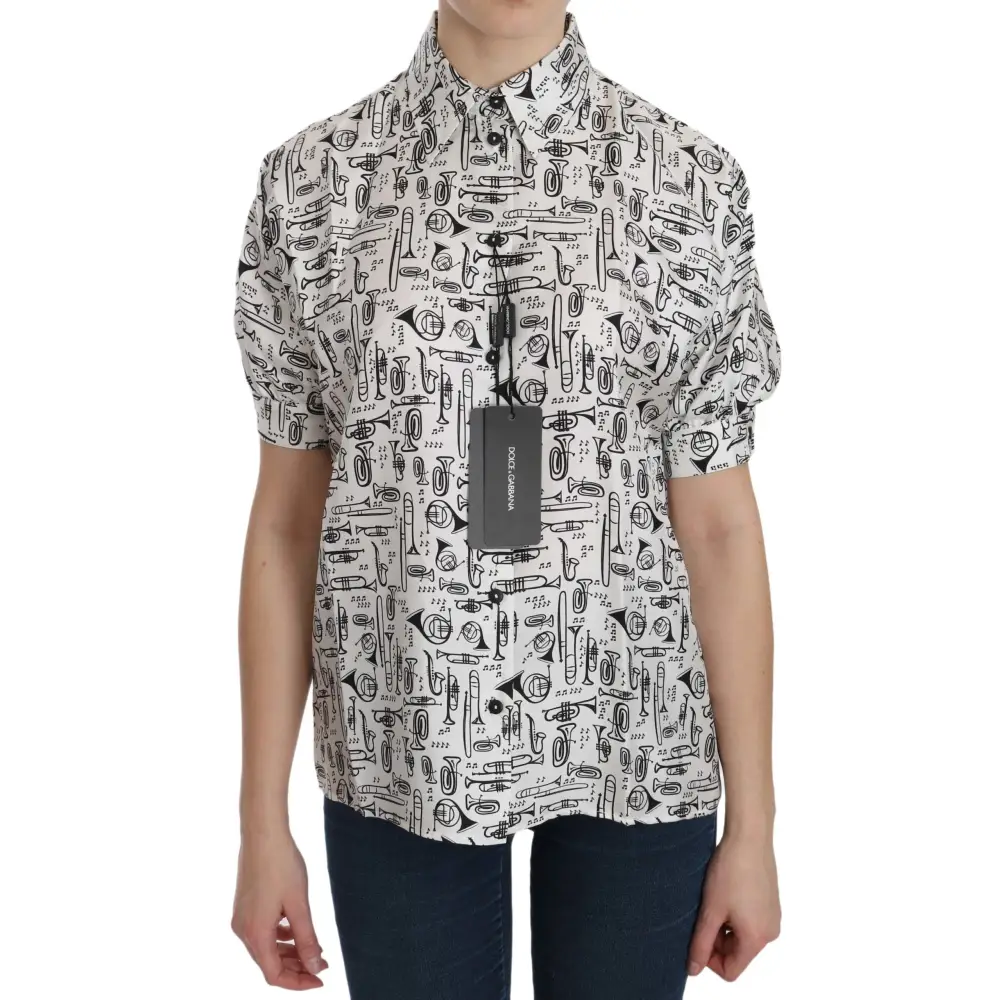 Hvid Dolce & Gabbana skjorte med musiktryk, outlet mærkevarer, 100% originale brands