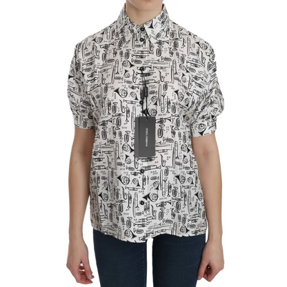Hvid Dolce & Gabbana skjorte med musiktryk, outlet mærkevarer, 100% originale brands