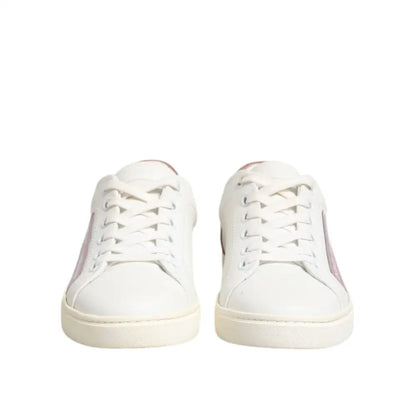 Dolce & Gabbana White Pink Leather Low Top Sneakers Shoes