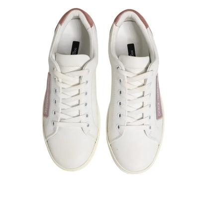 Dolce & Gabbana White Pink Leather Low Top Sneakers Shoes