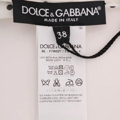Dolce & Gabbana White Polka Dotted Silk T-shirt Top