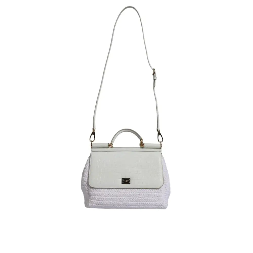 Dolce & Gabbana White Rafia Leather Top Handle Crossbody Bag