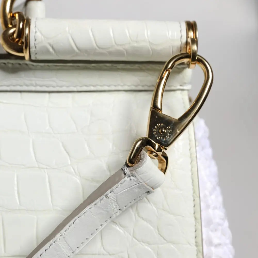 Dolce & Gabbana White Rafia Leather Top Handle Crossbody Bag