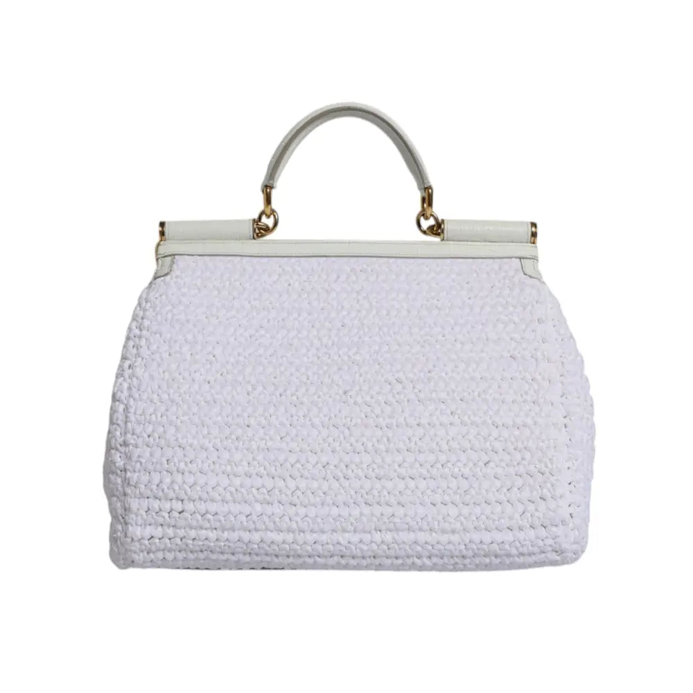Dolce & Gabbana White Rafia Leather Top Handle Crossbody Bag
