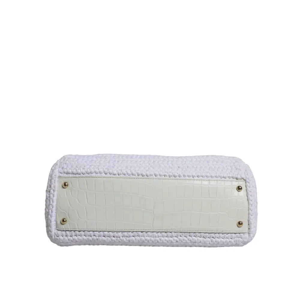 Dolce & Gabbana White Rafia Leather Top Handle Crossbody Bag