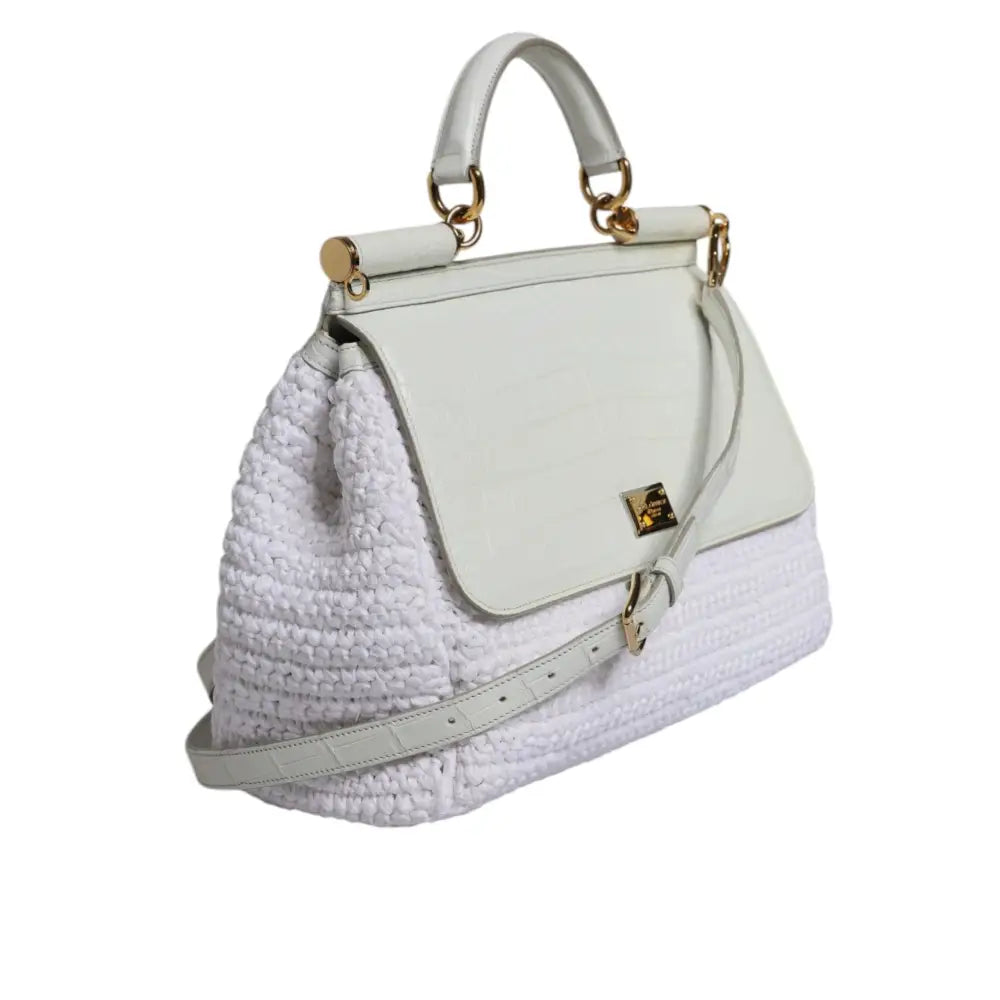Dolce & Gabbana White Rafia Leather Top Handle Crossbody Bag