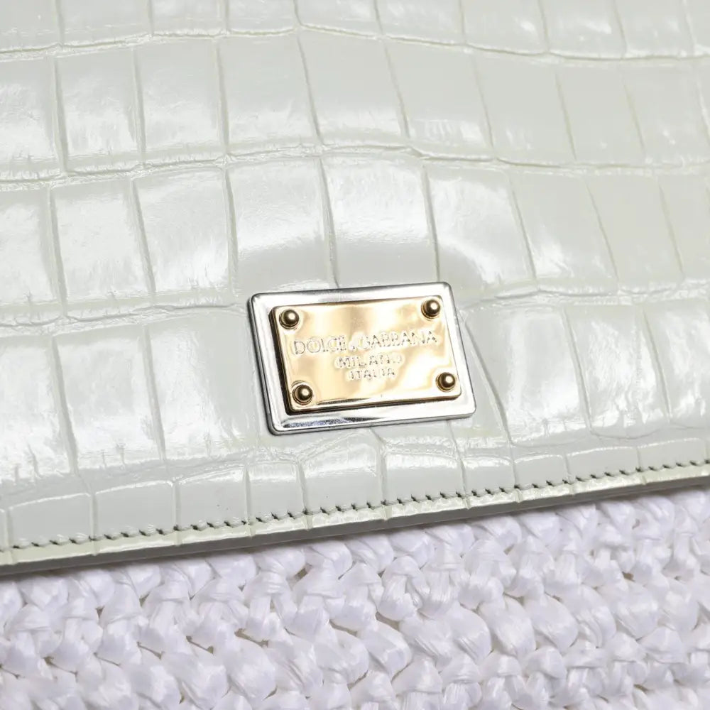 Dolce & Gabbana White Rafia Leather Top Handle Crossbody Bag