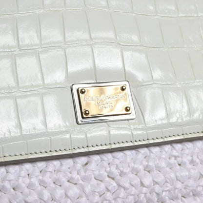 Dolce & Gabbana White Rafia Leather Top Handle Crossbody Bag