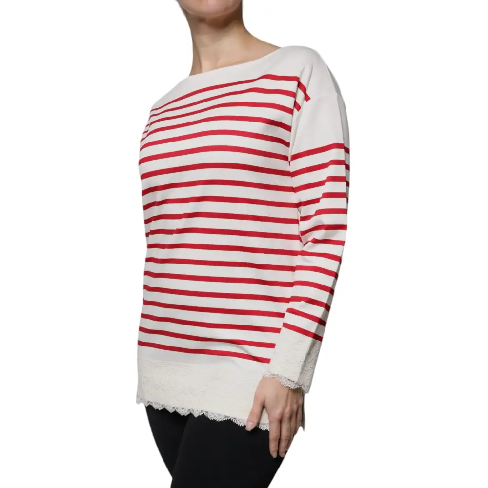 Dolce & Gabbana rød-hvid stribet bomuldstop med blondaefter – spar 30-70% på outlet mærkevarer