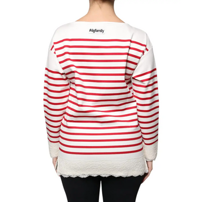 Dolce & Gabbana rød-hvid stribet langærmet top med blønde – 100% originale brands, spar 30–70%