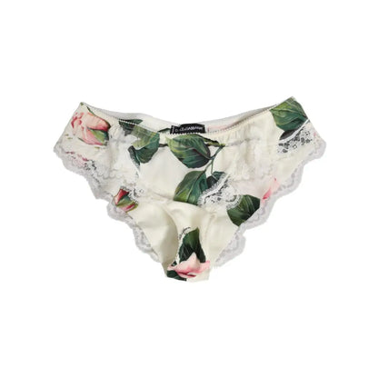 Dolce & Gabbana White Silk Satin Floral Lace Trim Slip Underwear