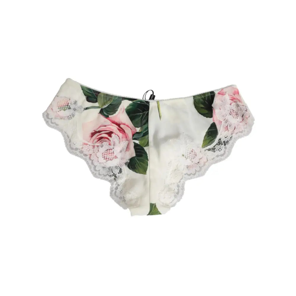 Dolce & Gabbana White Silk Satin Floral Lace Trim Slip Underwear