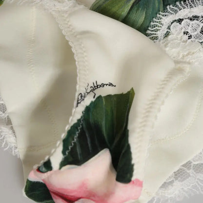 Dolce & Gabbana White Silk Satin Floral Lace Trim Slip Underwear